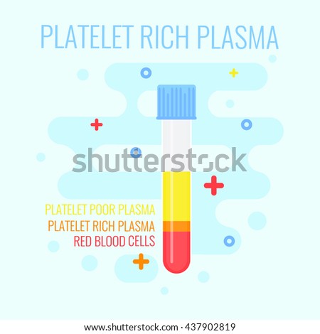 Platelet rich plasma blood test tube icon. Laboratory equipment for PRP procedure on blue background. Medical concept. Vector illustration.