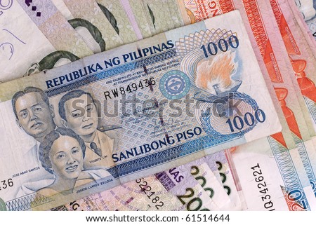 Philippine Banknotes Laid Out With A One Thousand Peso Note On The Top ...