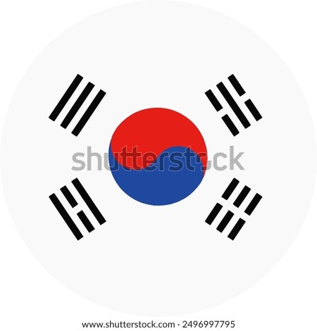 The flag of south korea. Flag icon. Standard color. Round flag. Computer illustration. Digital illustration. Vector illustration.