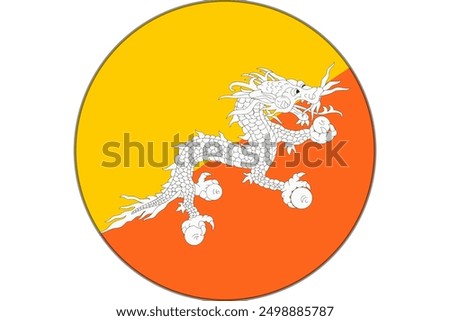 The flag of Bhutan. Flag icon. Standard color. Round flag. Computer illustration. Digital illustration. Vector illustration.