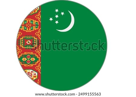 The flag of Turkmenistan. Flag icon. Standard color. Round flag. Computer illustration. Digital illustration. Vector illustration.