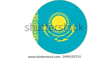 The flag of Kazakhstan. Flag icon. Standard color. Round flag. Computer illustration. Digital illustration. Vector illustration.