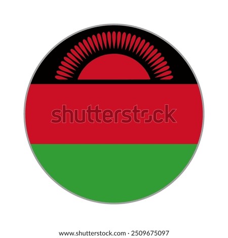 The flag of Malawi. Flag icon. Standard color. Round flag. Computer illustration. Digital illustration. Vector illustration.