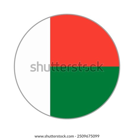 The flag of Madagascar. Flag icon. Standard color. Round flag. Computer illustration. Digital illustration. Vector illustration.