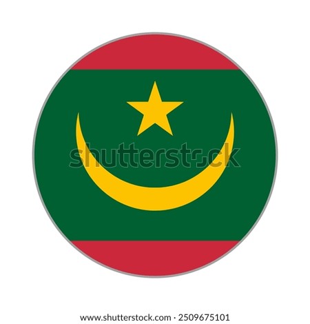 The flag of Mauritania. Flag icon. Standard color. Round flag. Computer illustration. Digital illustration. Vector illustration.