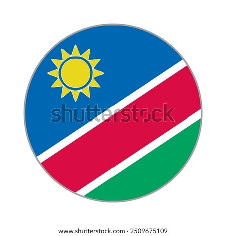 The flag of Namibia. Flag icon. Standard color. Round flag. Computer illustration. Digital illustration. Vector illustration.