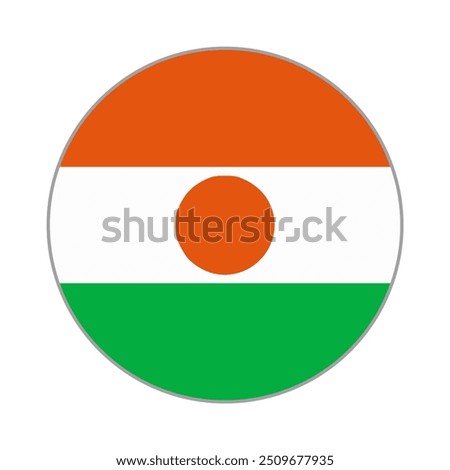 The flag of Niger. Flag icon. Standard color. Round flag. Computer illustration. Digital illustration. Vector illustration.