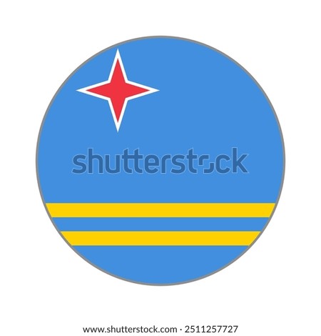 The flag of Aruba. Flag icon. Standard color. Round flag. Computer illustration. Digital illustration. Vector illustration.