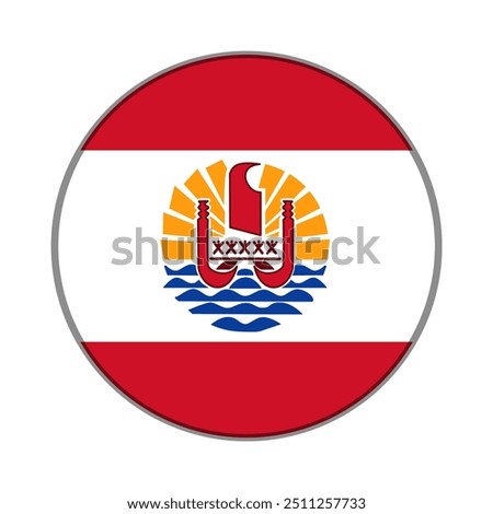 The flag of French Polynesia. Flag icon. Standard color. Round flag. Computer illustration. Digital illustration. Vector illustration.