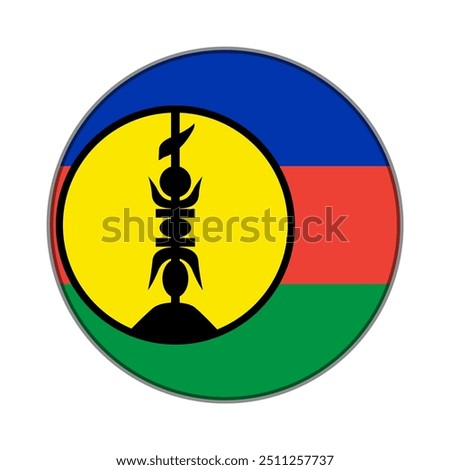 The flag of New Caledonia. Flag icon. Standard color. Round flag. Computer illustration. Digital illustration. Vector illustration.