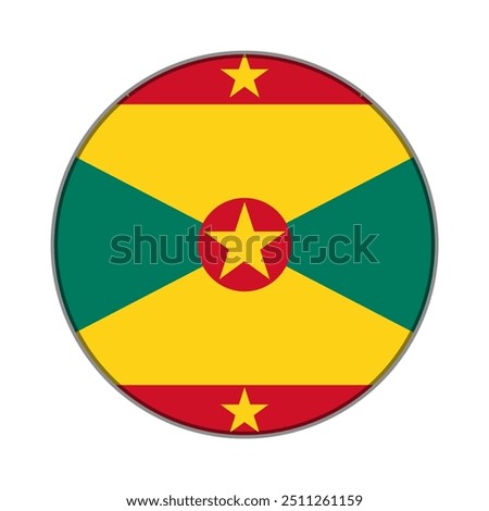 The flag of Grenada. Flag icon. Standard color. Round flag. Computer illustration. Digital illustration. Vector illustration.