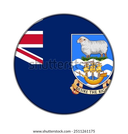 The flag of Falkland Islands. Flag icon. Standard color. Round flag. Computer illustration. Digital illustration. Vector illustration.