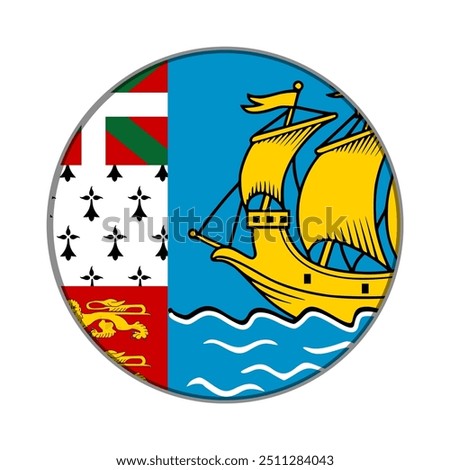 The flag of Saint Pierre and Miquelon. Flag icon. Standard color. Round flag. Computer illustration. Digital illustration. Vector illustration.