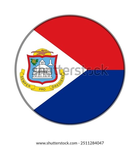 The flag of Sint Maarten. Flag icon. Standard color. Round flag. Computer illustration. Digital illustration. Vector illustration.