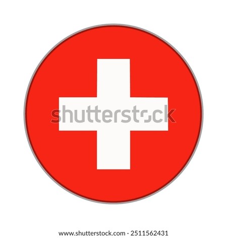 The flag of Switzerland. Flag icon. Standard color. Round flag. Computer illustration. Digital illustration. Vector illustration.