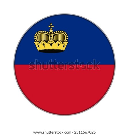 The flag of Liechtenstein. Flag icon. Standard color. Round flag. Computer illustration. Digital illustration. Vector illustration.