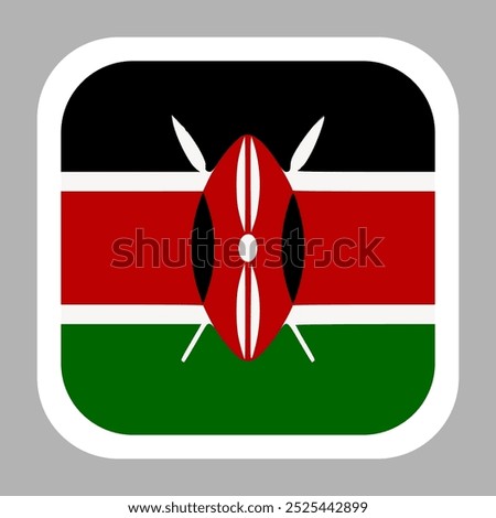 Kenya flag square flat vector with rounded corners and white border, vector illustration