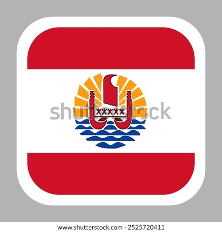 French Polynesia flag square flat vector with rounded corners and white border, vector illustration