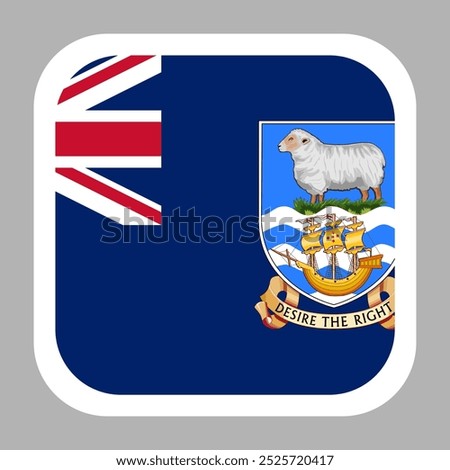 Falkland Islands flag square flat vector with rounded corners and white border, vector illustration