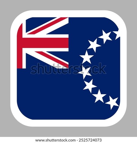 Cook Island flag square flat vector with rounded corners and white border, vector illustration