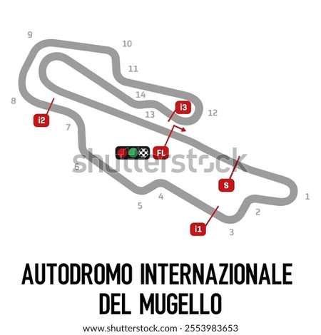 Mugello Circuit Vector. Circuit Race Track Illustration with Editable Stroke. Stock Vector.