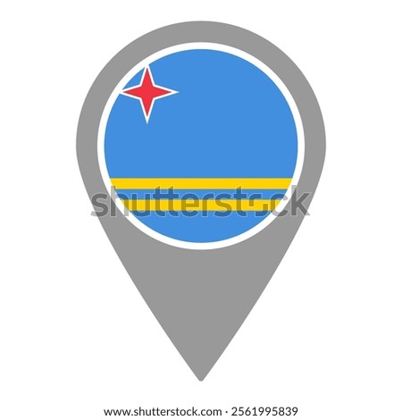 Aruba flag location pin, flag application, Flag on Location Pin, graphic design, map pointer, vector illustration.