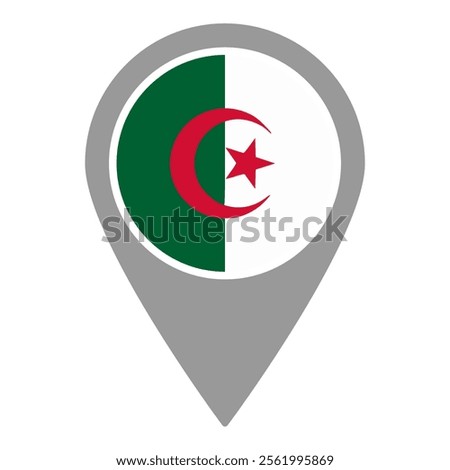 Algeria flag location pin, flag application, Flag on Location Pin, graphic design, map pointer, vector illustration.