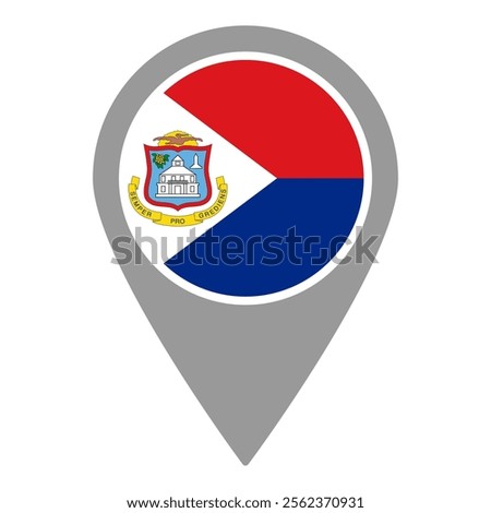 Sint Maarten flag location pin, flag application, Flag on Location Pin, graphic design, map pointer, vector illustration.