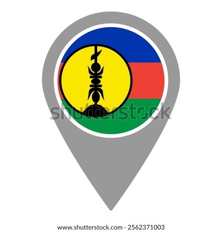 New Caledonia flag location pin, flag application, Flag on Location Pin, graphic design, map pointer, vector illustration.