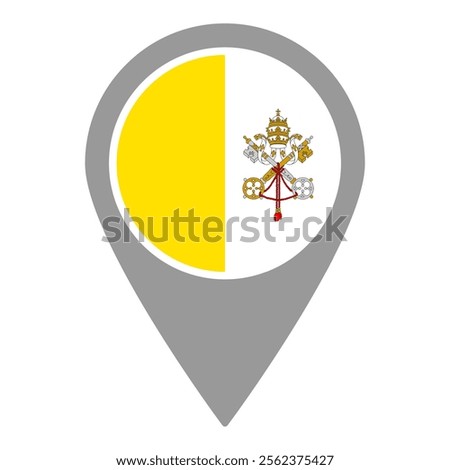 Holy See (Vatican) flag location pin, flag application, Flag on Location Pin, graphic design, map pointer, vector illustration.