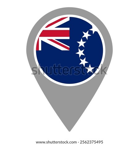 Cook Island flag location pin, flag application, Flag on Location Pin, graphic design, map pointer, vector illustration.