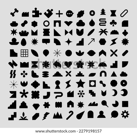 Abstract and basic shapes collection. Minimalist symbols. Black Iconography. Flat vector icon. Icons set. Primitive forms. Modernist abstract geometric shapes. Geometric elements. Brutalist design.