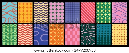 collection of textured vector backgrounds with simple and fun repeating patterns. Abstract colorful backgrounds for cards, posters, covers, banners, or branding.