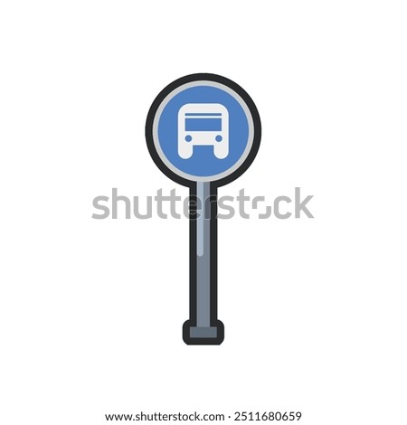 bus stop sign in outline flat vector design.