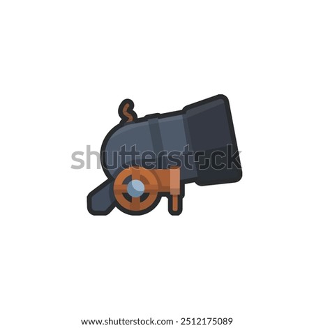 iron cannon in outline flat vector design.