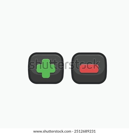 plus and minus button in outline flat vector design.