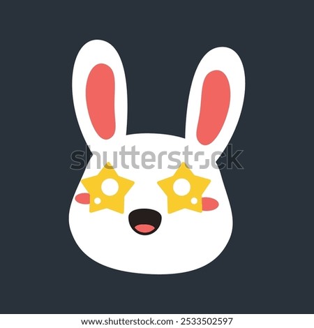 exited eye white bunny head in flat vector design.