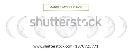Moon phases of beautiful marble texture on white background. Vector illustration of cycle from new to full moon.