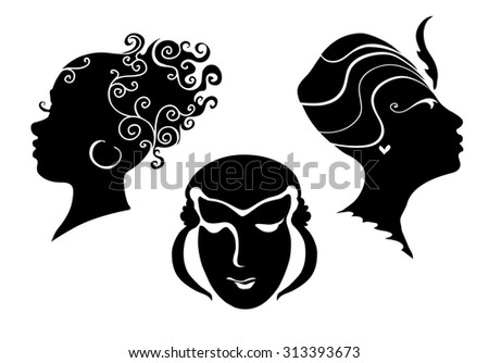 Black and white silhouettes of a women`s heads
