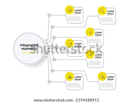 Business Infographic template. Thin line process with square template design with numbers 7 options or steps. Vector illustration. Process chart. Abstract elements of graph.
