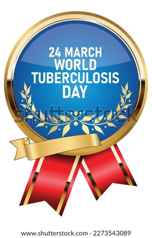 world tuberculosis day batch design vector. World Tuberculosis Day March 24.  red and golden ribbon on golden batch white background. TB awareness sign. illustration. eps 10. March important day.