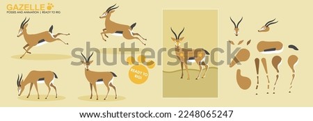 Cute animation Gazelle, ready to animate and rig, collection of poses, set for animation, Gazelle jumping, safari animals, vector collection, set.