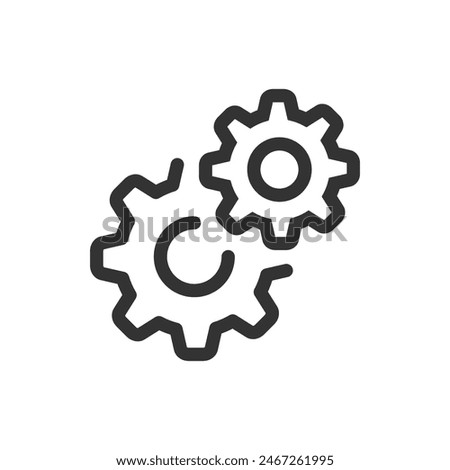 Settings vector icon. Black isolated outline icon of two cogwheels on white background. Line icon of gear wheel. Settingssymbol minimal thin line icon. Vector illustration eps10