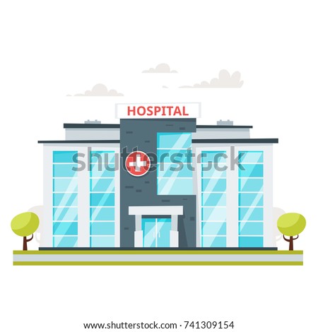 Vector cartoon style illustration of medical hospital building. Isolated on white background.