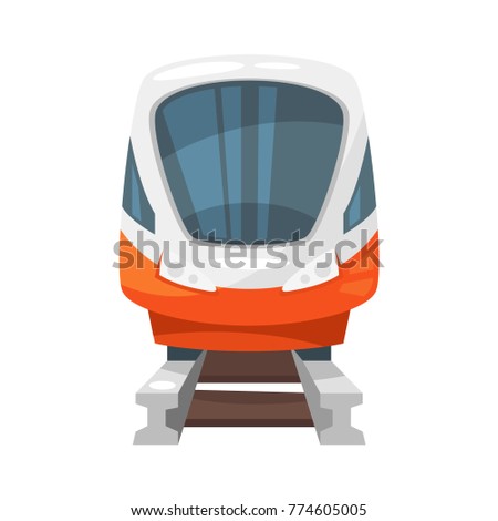 Vector cartoon style illustration of modern speed train - front view. Travel and tourism transport.