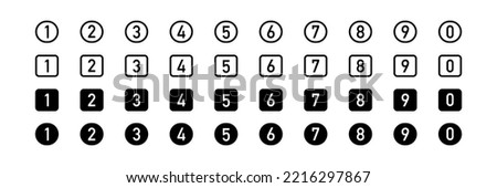 Numbers icon. Number in square and circle. Outline symbol. Black color. Vector isolated sign.