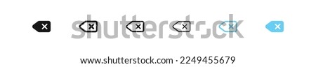 Backspace icon. Button delete symbol. Keyboard erase signs. Key arrow back symbols. Remove text icons. Black and blue color. Vector isolated sign.