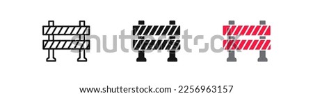 Roadblock icon. Road barrier symbol. Obstacle signs. Work border symbols. Barricade icons. Black and red color. Vector isolated sign.