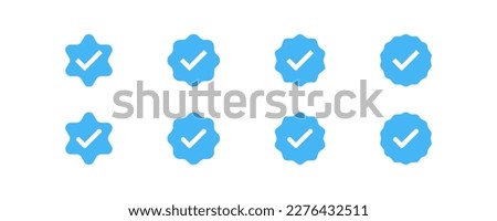 Verification icon. Split road symbol. Verify check mark signs. Confirm symbols. Guarantee certificate icons. Blue color. Vector isolated sign.