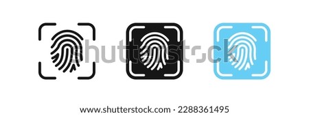 Fingerprint icon. Finger scanner symbol. Biometric id signs. Thumbprint symbols. Security icons. Human safety button. Black, blue color. Vector isolated sign.